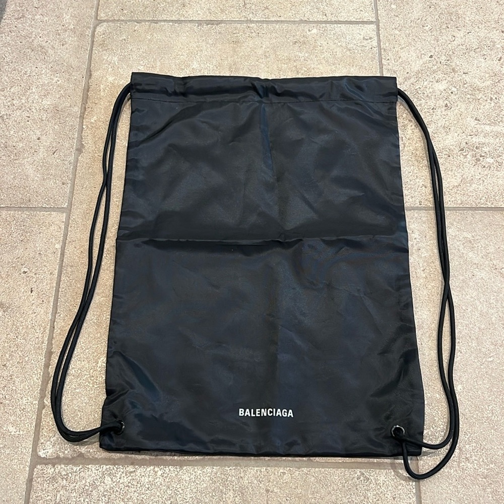 Balenciaga black nylon drawstring bag